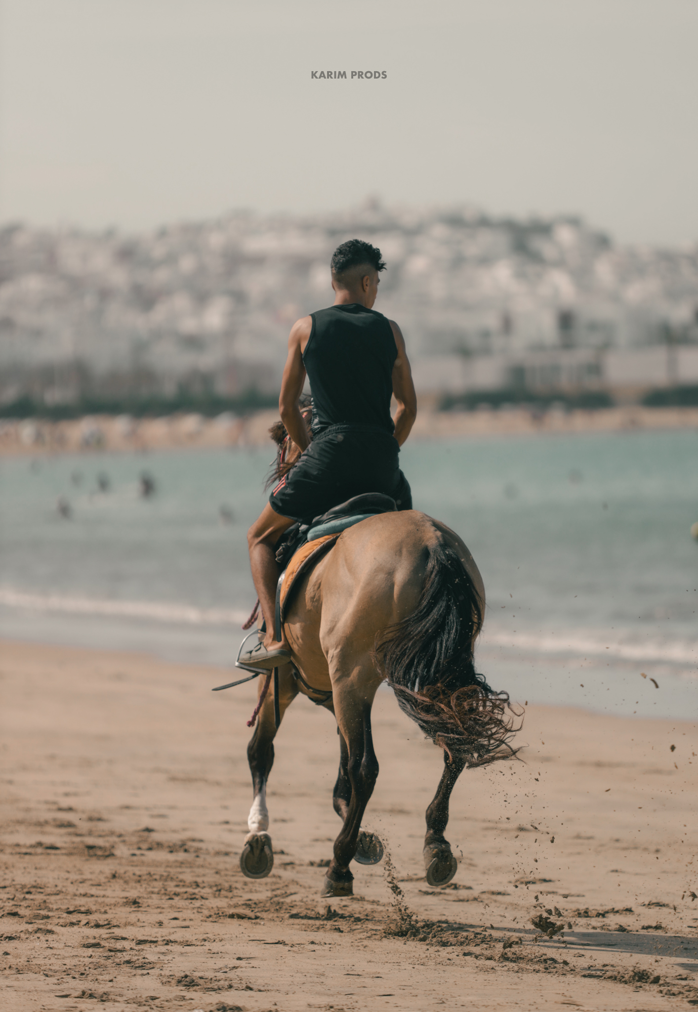 Cavalier photographié sur une plage par Karim Prods